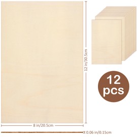 Blisstime 12 Pack 1/16 Basswood Sheets 8 x 12 Inch, 1.5mm Thin Plywood Sheets Balsa Wood Squares for Crafts, Unfinished Wood Blanks for Laser Cutting, Engraving, Wood Burning, Painting