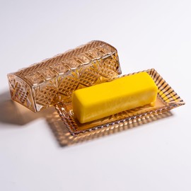 Glass Butter Dish with Lid for Countertop, Champagne-Colored Crystal Butter Stick Holder Container
