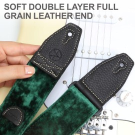 YIKOKO Guitar Strap 2 inch Velvet Guitar Straps with Full Grain Leather End, for Bass Electric and Acoustic Guitars, Free Strap Button, 2 Strap Locks and 4 Guitar Picks