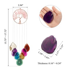 Yoption - Campanilla de viento conmemorativa del árbol de la vida de cuarzo rosa, rodajas de ágata de vidrio natural, campanillas de viento para decoración de interiores y exteriores, 15.7-17.7