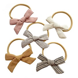 Baby Girl 100% Original linen Bows Headbands, Super Soft Nylon Hairbands For Newborn Infant Toddler by Cherssy