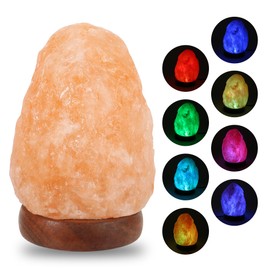 Wrcevtor Wrcevtor USB Himalayan Salt Lamp with 7 Colors Changing, Natural Salt Rock Night Lamp Mini Crystal Salt Lamp for Home Decor and Gift- Natural Shaped, Premium Wood Base