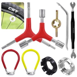 Mardatt Keadic 9 Pcs Bike Spoke Tool Set, Bike Wheel Spoke Key, Adjustment Wrench Bicycle Rim Correct Kit Truing Cycling Pocket Tools Bicycle Repair Tool for Outdoor Sports
