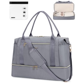 WANDF 45x36x20 Cabin Bag for EasyJet Airlines Underseat Carry on Hand Luggage with Shoe Compartment, Wet Pocket & TSA Approved Quart Size Bag, Travel Duffel Holdall for Women and Men (Grey)