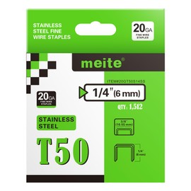 meite T50 Staple Gun Staples Marine, 1/4 Inch 304 Stainless Steel T50 Staples, Heavy Duty 20 Gauge 3/8 Inch Crown Upholstery Staple for Marine Applications (10 Packs)