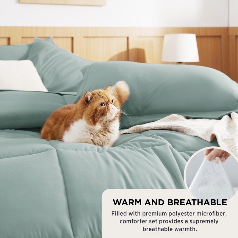Bedsure Sage Green Comforter Set Full - 7 Pieces Solid