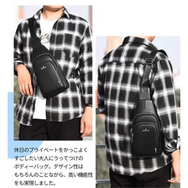 FSD.WG Men's Body Bag, Leather, Crossbody Bag, One Shoulder Bag, Large Capacity, Popular, Brand, Birthday Gift, Black