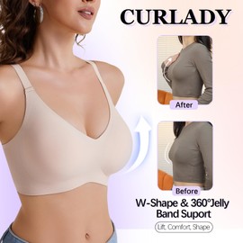 Curlady Push Up Bra for Women Comfortable Wireless Bras Full Coverage Support Lift Bralette with Bra Extenders 3 Hooks Soft Everyday Seamless Tshirt Bra Nude