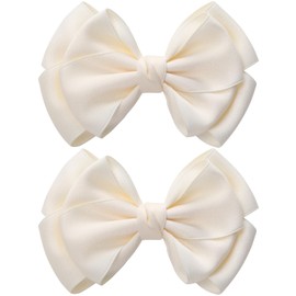 Zolyco 4.5 Inches Double Hair Bows for Women Girls Thick Ribbon Boutique Alligator Clips Hair Accessories for Older Kids Children Young Girls 2 Pcs (Light Yellow)