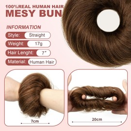 SPIKFN 1PCS Messy Bun Hair Piece Human Hair Thick Updo Curly Wavy Chignons Scrunchies Hair Buns for Women Bun Donut Updo Hair Pieces Bun Extension (#04 Medium Brown)