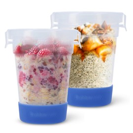 JoyPlus Overnight Oats Containers with Lids (2-Piece Set Lock Lid) - 16 Oz Overnight Oats Jars with Lids, Plastic Food Storage Containers with Lids Airtight for Oatmeal, Cereal, Yogurt, Chia Pudding