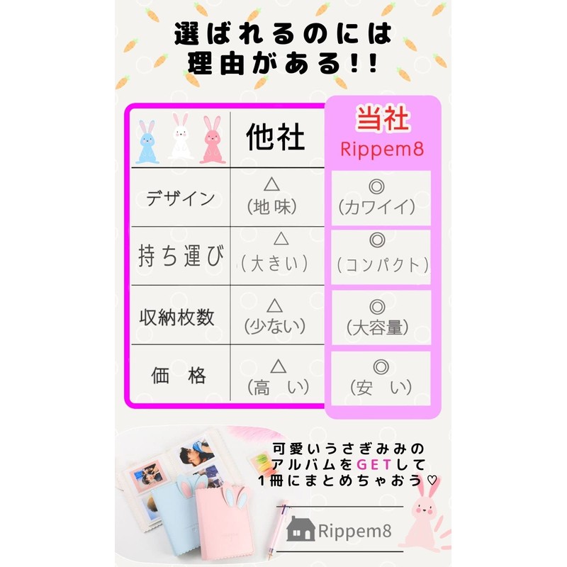 Rippem8 Cheki Album, Rabbit Ears, 64 Pieces, Large Capacity, Sleeve