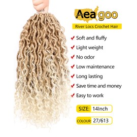 14 Inch Goddess Locs Crochet Hair 7 Packs Faux Locs Crochet Hair for Black Women Pre Looped Curly Crochet Goddess Locs Blonde Bohemian River Locs Crochet Hair (14 Inch, 7 Packs, 27/613)
