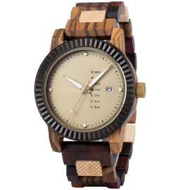 BOBO BIRD Mens Wooden Watch Analog Quartz with Week Display Lightweight Handmade Wood Wrist Watch for Men (Glod)