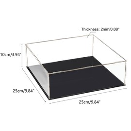 TA-VIGOR Acrylic Clear Display Box, 25 x 25 x 10cm Assemble Countertop Case Cube Storage Box Organizer Stand Dustproof Protection Showcase with Black Base for Collectibles Storage
