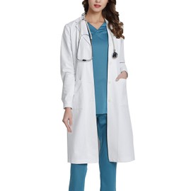 WWOO Women's Cotton White Lab Coat for Doctors, Work Wear, Medical Coat, White Fabric - blouson s