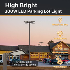 DEMILARE 300W Led Parking Lot Light Quick Installation, Adjustable Arm Mount Shoebox Light 5000K, 45000lm Dusk to Dawn Light 100-277V, IP65 Waterproof Commercial Lighting for Parking lot, Barn