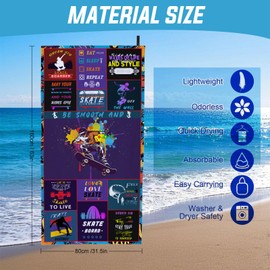 Gifts for Skateboard Players/Lovers Skateboard Team Gifts Microfiber Sand Free Beach Towels Travel Swim Pool Yoga Gym Camping Beach Essentials Accessories Vacation Gift (Skateboard Towels, 63"x31.5")