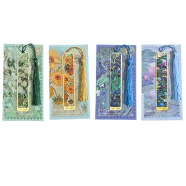Metal Bookmark, Set of 4, Stylish Bookmarks, Bookmarks, Cute, Sunflower, Waterlily, White Rose, Iris Flower, Gold Hollow Trim, String Included, Bookmarks, Stationery, Birthday Gift, Women's Gift
