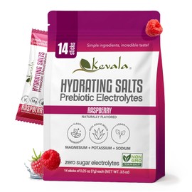 Kevala Electrolitos Sin Azucar Sabor a Frambuesa, Sales Hidratantes en Polvo con Inulina de Agave y Prebióticos Para una Hidratación Vegana Keto | 1 Paquete (14 Sobres)