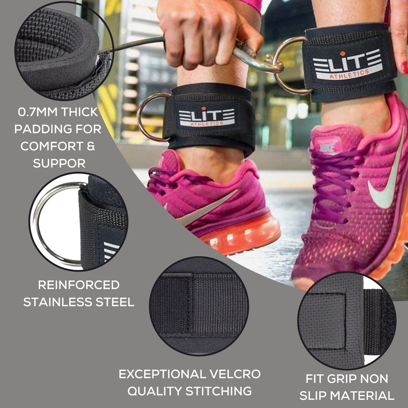 Elite Athletics Ankle Strap for Cable Machine (Pair), Adjustable Ankle