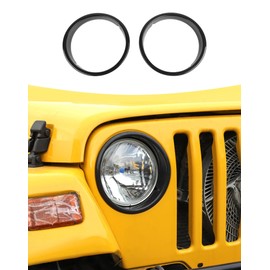 Summleaf for TJ Headlight Cover Bezels Cover Trim for Jeep Wrangler TJ 1997-2006,Insert Headlight Cover Exterior Accessories Black 2PCS