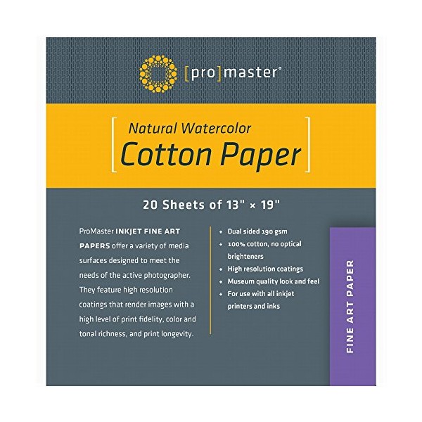 ProMaster PhotoImage Artiste Fine Art Inkjet Paper - 100% Cotton - 13 x 19'' - 20 Sheets