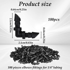 Drip Irrigation Elbow Fittings for 1/4 Inch 100Pieces Drip Tubing 1/4-Inch Barbed Elbows 90 Connectors Dripp Irrigation for Supply Tubing Dripline, Fitting for Tub System Flower Bed Vegetable Garden