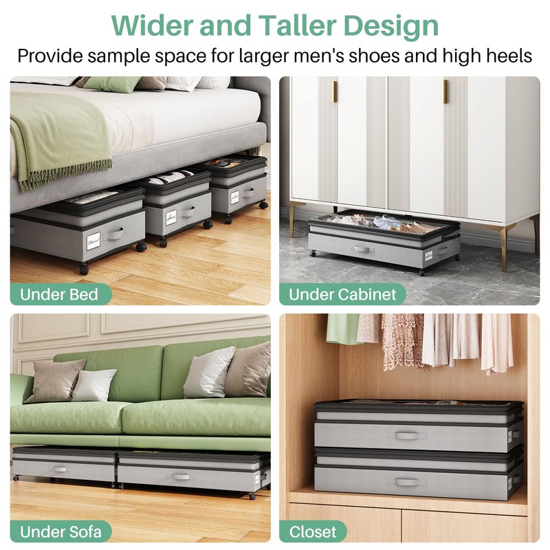 Kitstorack 2Pack Height-adjustable Under Bed Storage with Wheels, Under Bed