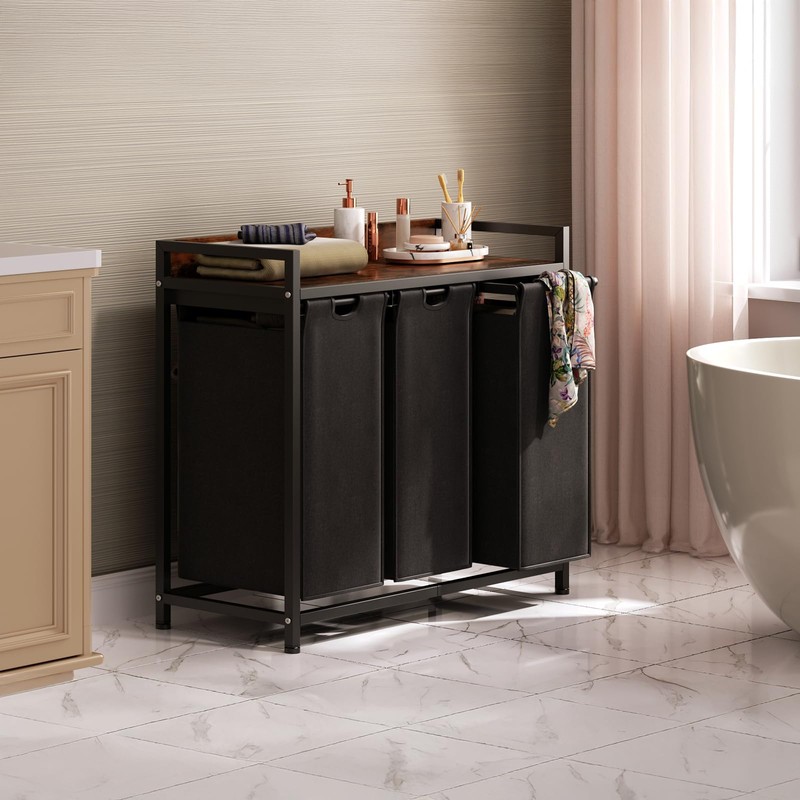 Herture Laundry Hamper with Shelf, Laundry Basket 3 Section, Laundry
