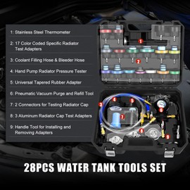 JIFETOR 28PCS Radiator Pressure Tester and Coolant Refill Tool Kit, Auto Cooling System Leakage Test and Pneumatic Vacuum Purge Filling Set Universal for Airlift Car Auto Truck