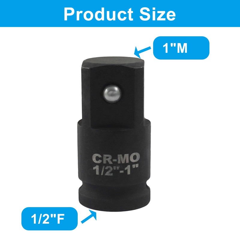 LDEXIN 1/2" Female to 1" Male Impact Socket Adapter, Black