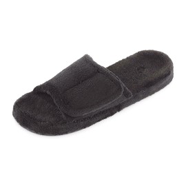 Acorn Men's Spa Slide Slippers with Adjustable Strap and Soft Terry Lining Mn, Black, Medium / 9-10 Regular US