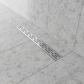 Hydroware 24 Inch Linear Shower Drain - Stainless Steel Rectangular Shower Floor Drain with Removable Patterned Grate, Hair Strainer, Threaded Adapter - Brushed