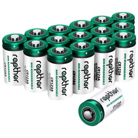 rapthor CR123A 3V Lithium Batteries CR17345 16 Pack 1650mAh High Power 123A 10 Year Shelf Life Non-Rechargeable CR123 Photo Battery 123 for Flashlight Toys Alarm System Microphones (Not for Arlo)