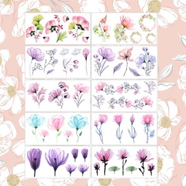 Casciybo 10Sheets Flower Temporary Tattoos for Women Girls, Fake Watercolor Rose Lily Tattoo Stickers Waterproof Art for Face Body Arm Birthday Party Favors Makeup Supplies Gifts