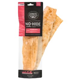 Earth Animal No Hide Strips Salmon Flavored Natural Treats | No Rawhide | Quick & Thin Dog Chews | 1 Pack, 4 Count