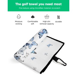 Butterfly Golf Towel 16"x24" Microfiber Glof Towels for Golf Bag, Waffle Pattern Golf Club Cleaning Towel with Carabiner Clip Golf Gift for Women & Men, Pastoral Style Artistic Butterfly Gradient Blue