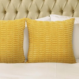 Betadistor Yellow Cushion Covers 45cm 18Inch: Soft Cushion Cover Striped Corduroy Square Throw Pillow Case for Sofa Bed Bench, 2 PACK 531-0707