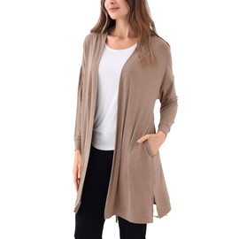GYS Open Front Cardigan for Women, Bamboo Viscose Lightweight Cardigan with Pocketes, Casual Loose Coat, Camel, Large
