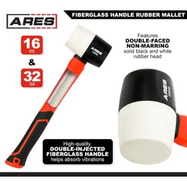 ARES 23059 – 2-Piece Fiberglass Handle Double Faced Soft Mallet Set – Black and White Rubber Mallet Faces Deliver Softened Strikes for Delicate Materials - Ideal for Woodworking, Automotive, and More