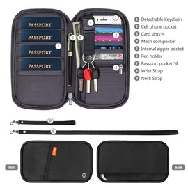 RFID Blocking Family Passport Wallet Holder Waterproof, Travel Document Organizer Credit Card Clutch Bag for Men Women (Black)