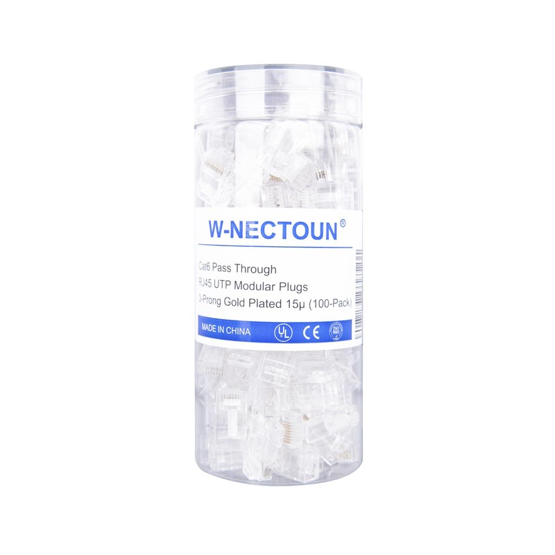 W-NECTOUN Cat6 Pass Through RJ45 Connectors,100-PACK Cat 6 Ends/Cat6 Connector/Cat6