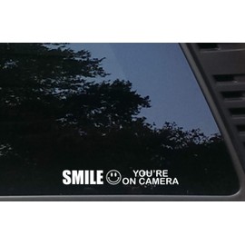 Smile You're on Camera - Horizontal - 8" x 1" die Cut Vinyl Decal/Sticker for storefronts, Cars, Trucks, Windows, Boats, Tool Boxes, etc NOT Printed! Made in The USA