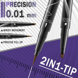 Pinkiou Eyebrow Pen Microblading Eyebrow Pencil - 2 in 1 Twin-ended Eyebrow Pencil with 4-Fork-Tips and Precision Brush,Black