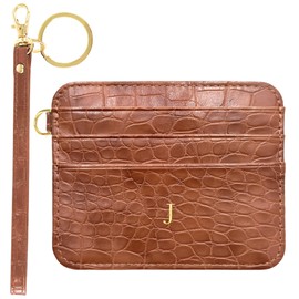 Janhavi Card Holder With Keychain Initials, Wallet for Men, Purses for Women, Mens Wallet With Keychain Initials, RFID Blocking Leather Slim Wallet, Travel Slim Wallet for Men, Gifts for Him-Brown J