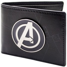 Captain america Avengers Assemble Metal Badge Black ID and Card Bi-Fold Wallet, One Size
