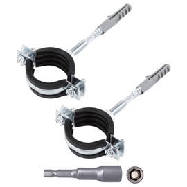 SKIR'CO (Pack of 2) Pipe Brackets with Black Rubber Lining for Diameter 32-36 mm Pipes, Wall and Ceiling Mounting (Pack of 2, with Magnetic Hex Screwdriver Bit)