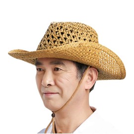 Straw Hat Women Men Cowboy Hat Beach Floppy Sun Hat Brim Summer Sun Hat Fashion Folding Travel Cap UPF50 Sun Visor Hat UV Protection Sunhat Fisherman Bush Hat (Khaki)