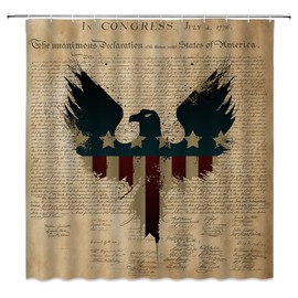 American Flag Shower Curtain Patriotic Eagle Vintage US Flag Stars and Stripes July 4th Antique Independence Manuscript Inspired Bathroom Bathtub Decorative Curtains with Hooks 70w x 70h inch